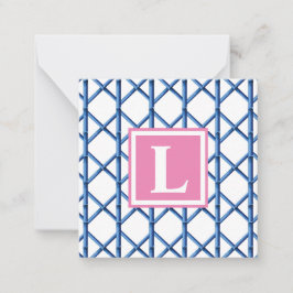 Preppy Blue Trellis Bamboo Muster Monogram Mitteilungskarte