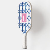 Preppy Blue Trellis Bamboo Muster Monogram Pickleball Schläger (Links)