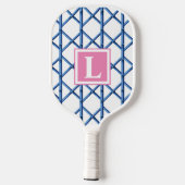 Preppy Blue Trellis Bamboo Muster Monogram Pickleball Schläger (Rückseite)
