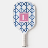 Preppy Blue Trellis Bamboo Muster Monogram Pickleball Schläger (Vorderseite)