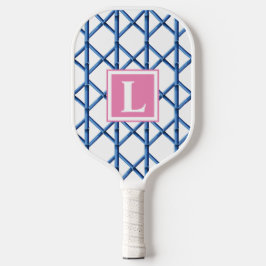 Preppy Blue Trellis Bamboo Muster Monogram Pickleball Schläger