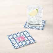 Preppy Blue Trellis Bamboo Muster Monogram Rechteckiger Pappuntersetzer (Vor Ort)