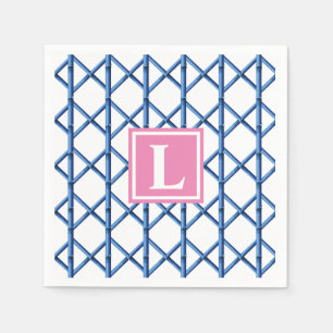 Preppy Blue Trellis Bamboo Muster Monogram Serviette