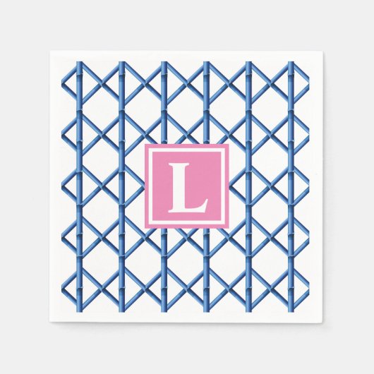 Preppy Blue Trellis Bamboo Muster Monogram Serviette (Vorderseite)
