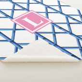 Preppy Blue Trellis Bamboo Muster Monogram Sherpadecke (3/4)