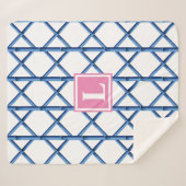 Preppy Blue Trellis Bamboo Muster Monogram Sherpadecke (Vorderseite (Horizontal))