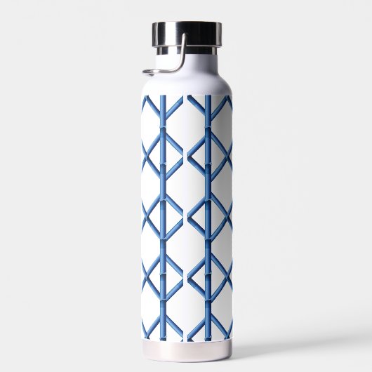 Preppy Blue Trellis Bamboo Muster Monogram Trinkflasche (Rechts)