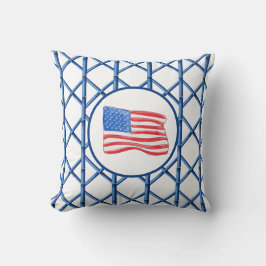 Preppy Blue Trellis Bamboo Pattern American Flag Kissen