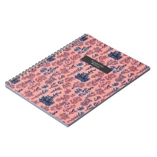 Preppy Blue und Coral Muster tropisch Notizblock (Linke Seite)