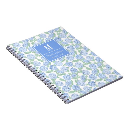 Preppy Blue und Green Hydrangeas Monogram Notizblock (Rechte Seite)