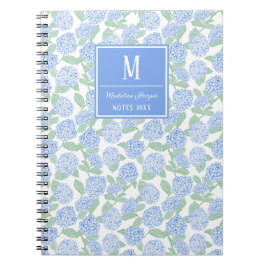 Preppy Blue und Green Hydrangeas Monogram Notizblock