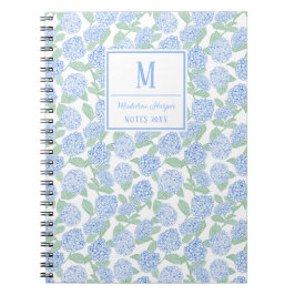 Preppy Blue und Green Hydrangeas Monogram Notizblock