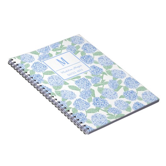 Preppy Blue und Green Hydrangeas Monogram Notizblock (Rechte Seite)