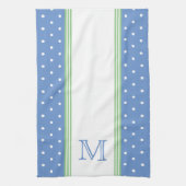 Preppy Blue und Green Polka Dot Monogram Geschirrtuch (Vertikal)