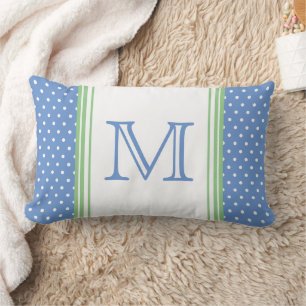 Preppy Blue und Green Polka Dot Monogram Lendenkissen