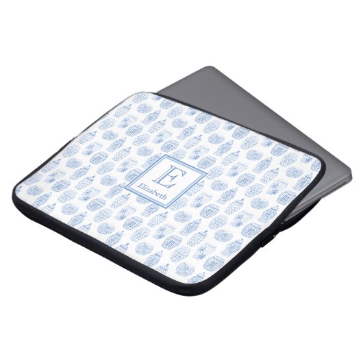 Preppy Blue und White Ginger Jar Print Monogram Laptopschutzhülle (Vorne Oben)