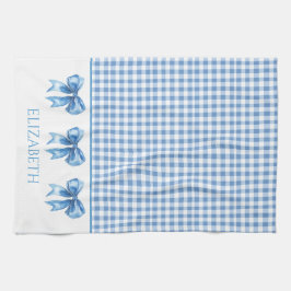 Preppy Blue und White Gingham und Bow Geschirrtuch
