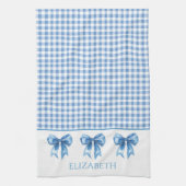 Preppy Blue und White Gingham und Bow Geschirrtuch (Vertikal)