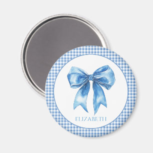 Preppy Blue und White Gingham und Bow Magnet
