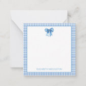 Preppy Blue und White Gingham und Bow Mitteilungskarte (Vorderseite)