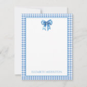 Preppy Blue und White Gingham und Bow Mitteilungskarte (Vorderseite)