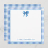 Preppy Blue und White Gingham und Bow Mitteilungskarte (Vorne/Hinten)