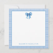 Preppy Blue und White Gingham und Bow Mitteilungskarte (Vorderseite)