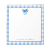 Preppy Blue und White Gingham und Bow Notizblock (Vorderseite)