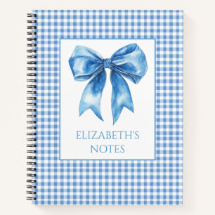 Preppy Blue und White Gingham und Bow Notizblock