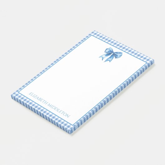 Preppy Blue und White Gingham und Bow Post-it Klebezettel (angewinkelt)