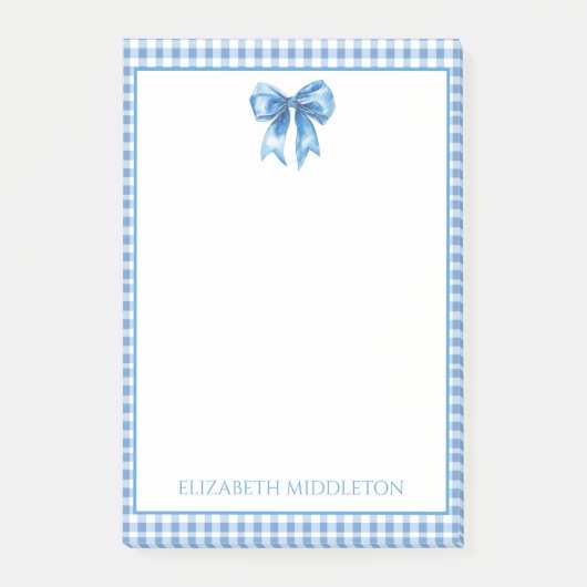 Preppy Blue und White Gingham und Bow Post-it Klebezettel (Vorderseite)