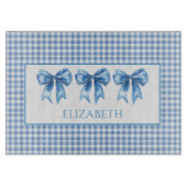 Preppy Blue und White Gingham und Bow Schneidebrett (Vorderseite)