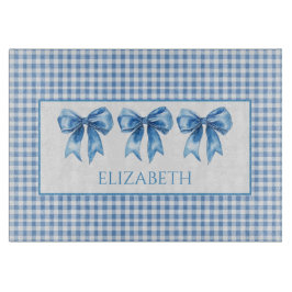 Preppy Blue und White Gingham und Bow Schneidebrett