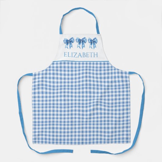 Preppy Blue und White Gingham und Bow Schürze (Vorderseite)