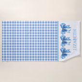 Preppy Blue und White Gingham und Bow Strandtuch (Vorderseite)