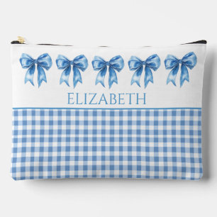 Preppy Blue und White Gingham und Bow Zubehörtasche