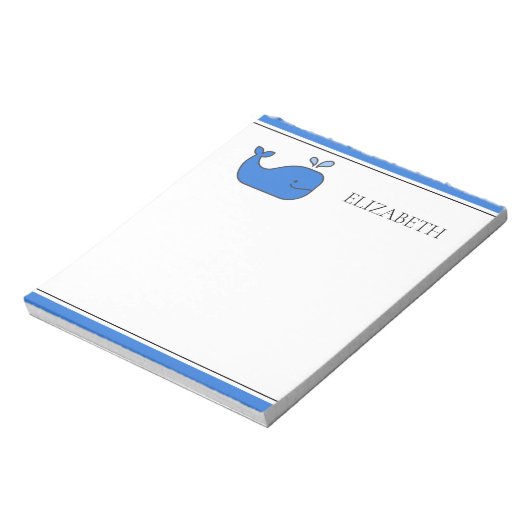 Preppy Blue Whale Personalisiert Notizblock (Rotiert)