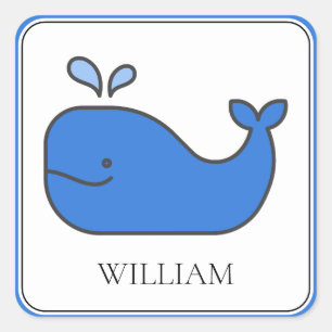 Preppy Blue Whale Personalisiert Quadratischer Aufkleber