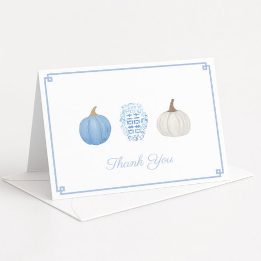 Preppy Blue White Chinoiserie Pumpkins Baby Dusche Dankeskarte