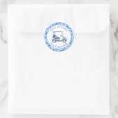 Preppy Blue & White Flowers Golf Cart Runder Aufkleber (Tasche)
