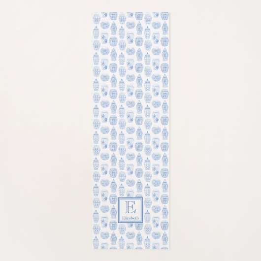 Preppy Blue White Ginger Jars Muster Mit Monogramm Yogamatte (Vorderseite)