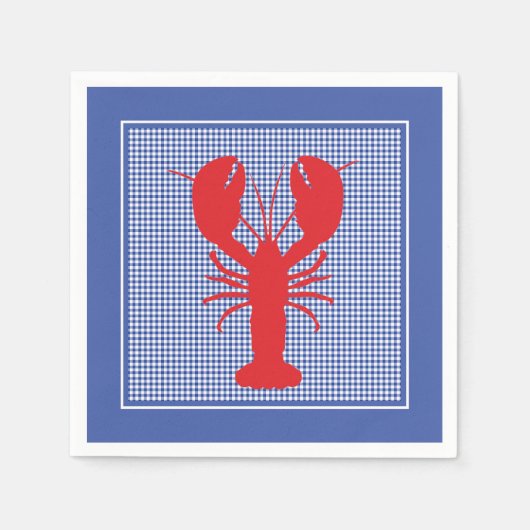 Preppy Blue White Gingham Red Lobster Bake Picnic Serviette (Vorderseite)