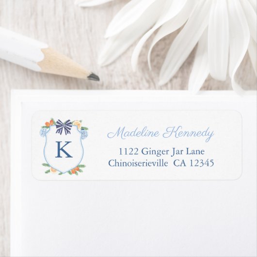 Preppy Blue White Holidays Monogram Rücksendeadres (Insitu)