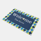 Preppy Blue Yellow Raute Persönlicher Golfwillkomm Fußmatte (Schrägansicht)