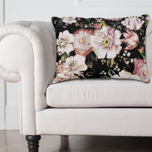 Preppy bohemian Country chic schwarz floral Dekokissen