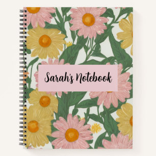 Preppy Boho Rosa und Gelbe Gänseblümchen Blumenmus Notizblock