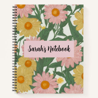Preppy Boho Rosa und Gelbe Gänseblümchen Blumenmus Notizblock