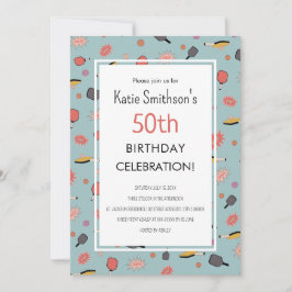 Preppy Bold Blue Pickleball Party 50. Geburtstag Einladung