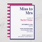 Preppy Bold Blue & Pink Stripes Brautparty Einladung (Vorne/Hinten)