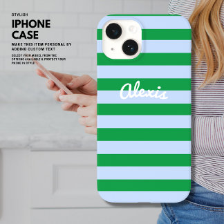 Preppy Bold Retro Strip Pink Grün Personalisiert iPhone 14 Hülle
